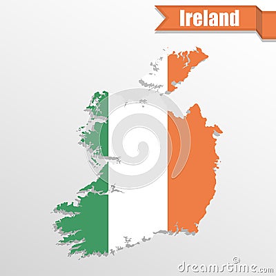 Ireland map with flag inside and ribbon Stock Photo