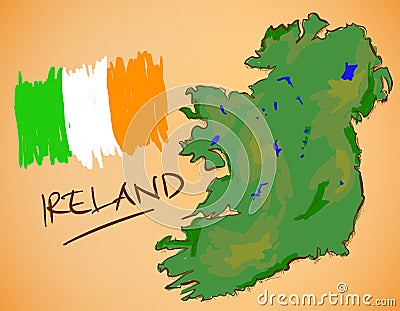 Ireland Map and National Flag Vector Vector Illustration