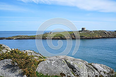 Ireland, rocky coastline and Dalkey Island Stock Photo