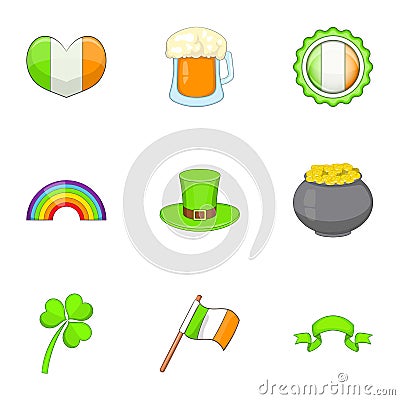 Ireland travel icons set, cartoon style Vector Illustration