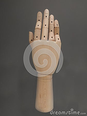 Ireland wood back palm on gray photographic background. Concept: wooden board to learn to draw anatomy Stock Photo