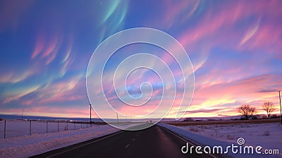 Iridescent clouds view, landscape of a colorful sky weather phenomena Stock Photo