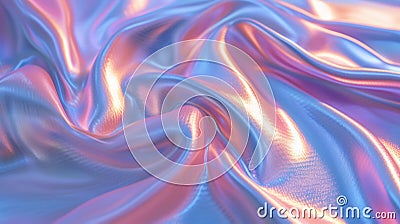 Iridescent Crinkled Fabric with smooth waves. Soft pastel pink, gold, blue background. AI Generated Stock Photo