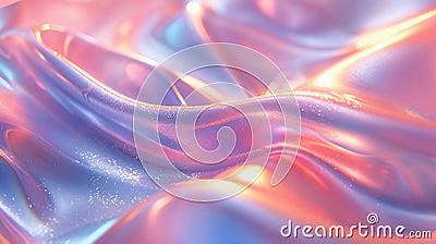 Iridescent Crinkled Fabric with smooth waves. Soft pastel pink, gold, blue background. AI Generated Stock Photo