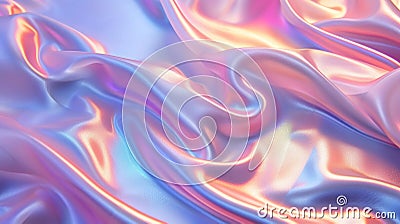Iridescent Crinkled Fabric with smooth waves. Soft pastel pink, gold, blue background. AI Generated Stock Photo