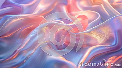 Iridescent Crinkled Fabric with smooth waves. Soft pastel pink, gold, blue background. AI Generated Stock Photo