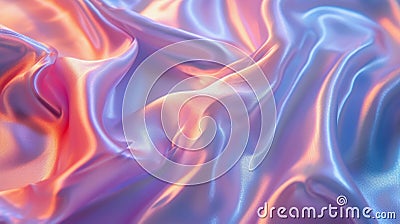 Iridescent Crinkled Fabric with smooth waves. Soft pastel pink, gold, blue background. AI Generated Stock Photo