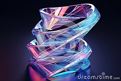 Iridescent Holographic Crystal Shapes with Gradient Texture in Motion, 3D Illustration Stock Photo