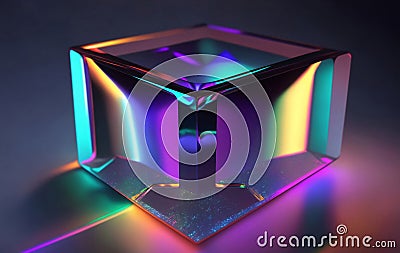 Iridescent holographic neon emitter glass, Generative AI Illustration Stock Photo