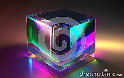 Iridescent holographic neon emitter glass, Generative AI Illustration Stock Photo