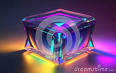 Iridescent holographic neon emitter glass, Generative AI Illustration Stock Photo