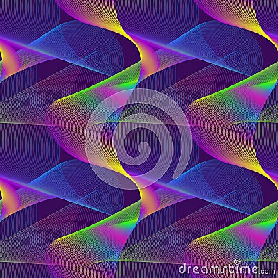 Iridescent ripply seamless pattern. Swatch of multicolor lines for modern textile design Vector Illustration