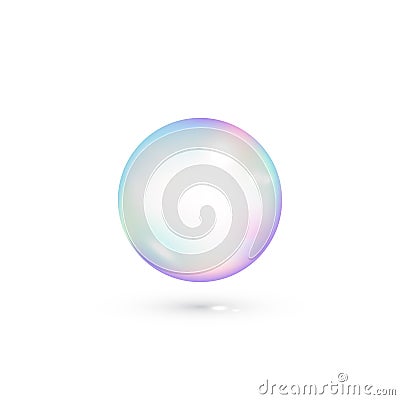 Iridescent soap transparent bubble. Realistic rainbow color bubble. Vector isolated on white Vector Illustration