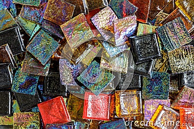 Iridescent Vitreous High-gloss Metallic Glass Mosaic Tile Assortment Stock Photo