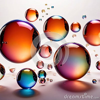 Iridiscent vibrant rainbow bubbles on white background Stock Photo