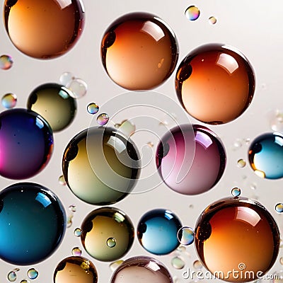 Iridiscent vibrant rainbow bubbles on white background Stock Photo