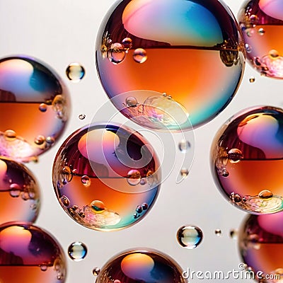 Iridiscent vibrant rainbow bubbles on white background Stock Photo