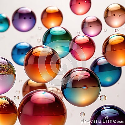 Iridiscent vibrant rainbow bubbles on white background Stock Photo