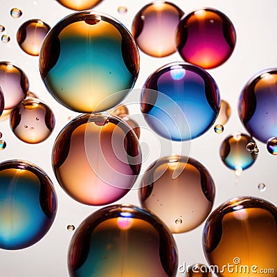 Iridiscent vibrant rainbow bubbles on white background Stock Photo