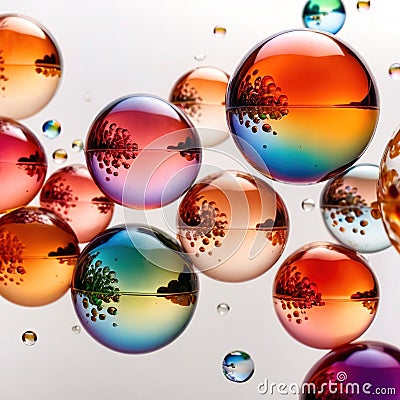 Iridiscent vibrant rainbow bubbles on white background Stock Photo