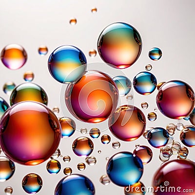 Iridiscent vibrant rainbow bubbles on white background Stock Photo