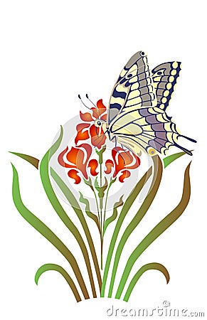 Iris and butterfly Vector Illustration