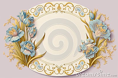 Iris flowers, decorative background with copy space illustrated vintage style. Generative AI Stock Photo