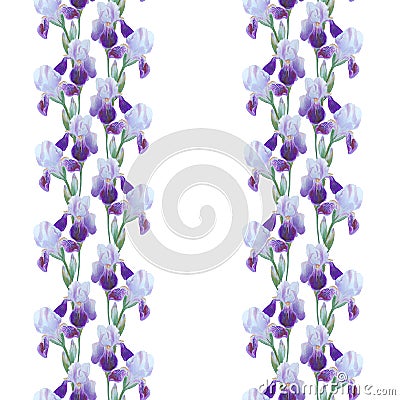 Iris flowers ornament isolated on white. Beautiful modern seamless pattern Stock Photo