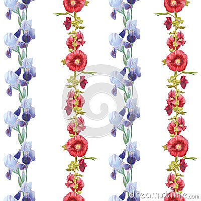 Iris and mallow isolated on white Stock Photo