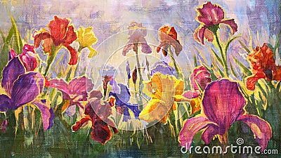 Irises - imitation of oil on canvas. Stock Photo