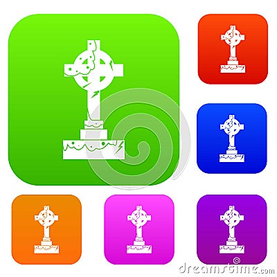 Irish celtic cross set color collection Vector Illustration