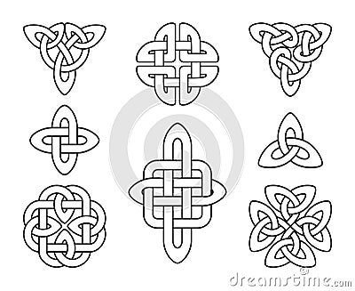 Irish celtic knots. Slavic mystic knot emblems, linear vector gaelic pagan circle destiny and trefoil unity symbols Vector Illustration