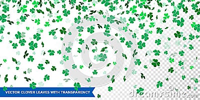 Irish clover leaves pattern for Saint Patrick Day shamrock on transparent vector background Vector Illustration