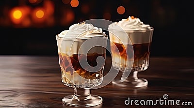 Irish-coffee-patterns with whiskey and whipped cream Cartoon Illustration