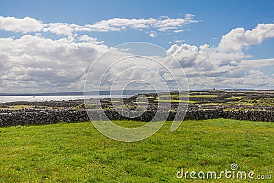 Irish countryside landscape with limestone fences on the island of Inis Oirr Stock Photo