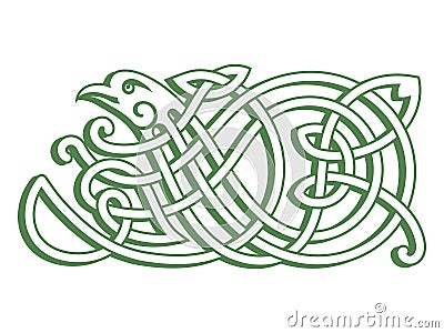 Irish design in vintage, retro style. The bird in the Celtic style with ethnic ornaments. Vector Illustration