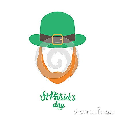 Irish elf with red beard and green hat. Vector Illustration