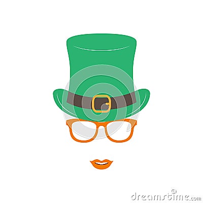 Irish girl in green hat and orange glasses. Vector Illustration