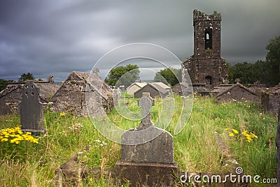 Irish graveyard cemetery dark clouds Stock Photo