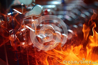 Irish harp music instrument closeup. Blur background. Fire effect. Stock Photo