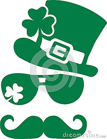 Irish King with glasses mustache and leprechaun hat Vector Illustration