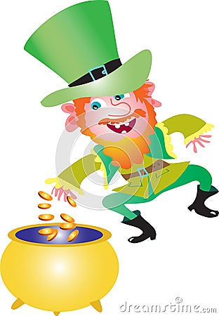Irish Leprechaun with crock of gold Stock Photo