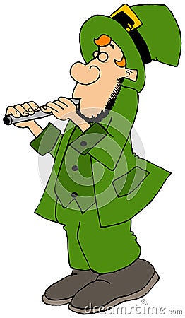 Irish Leprechaun playing a flute Stock Photo