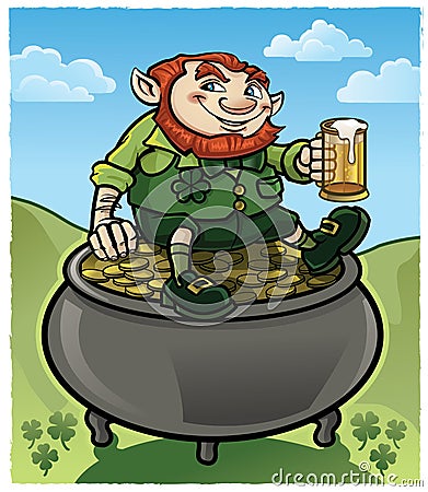 Leprechaun sitting on Gold Vector Illustration