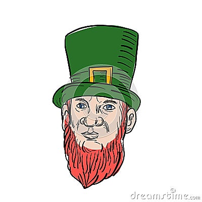 Irish Leprechaun Wearing Top Hat Drawing Vector Illustration