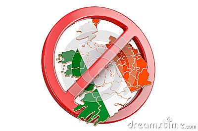 Irish map with forbidden sign, 3D rendering Stock Photo