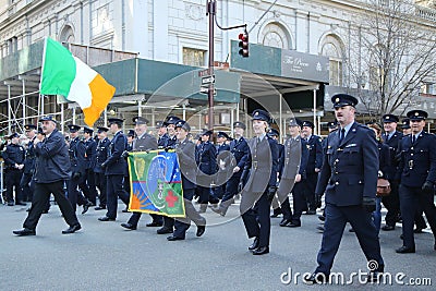 Irish military personnel marching at the St. Patrick`s Day Parade in New York. Editorial Stock Photo