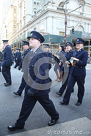 Irish military personnel marching at the St. Patrick`s Day Parade in New York. Editorial Stock Photo