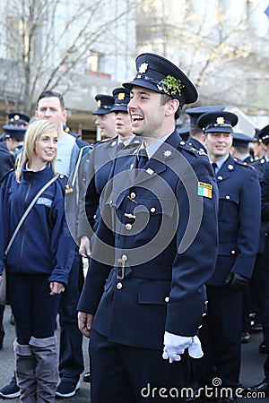 Irish military personnel marching at the St. Patrick`s Day Parade in New York. Editorial Stock Photo