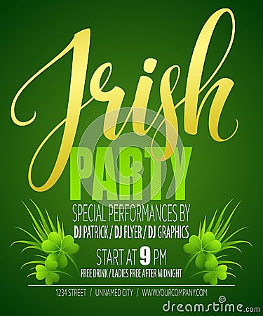 Irish Party Poster. St. Patricks Day. Vector illustration Vector Illustration